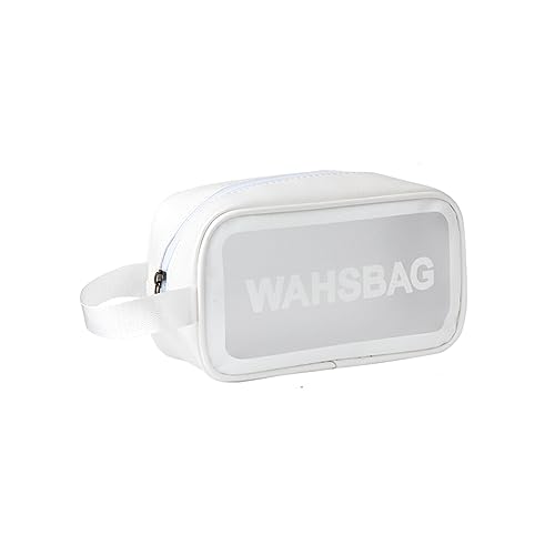 AUklOPVZZ Kosmetika sicher und geschützt mit wasserdichter Kosmetiktasche aus PU, transparenter Organizer für Reisen, große staubdichte Toilettenartikel für Damen, Weiss, S von AUklOPVZZ