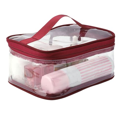 AUklOPVZZ Praktischer und praktischer Kosmetik Organizer für einfache Reinigung und Reisen, transparente Kosmetiktasche, Kulturbeutel aus PVC, Weinrot von AUklOPVZZ