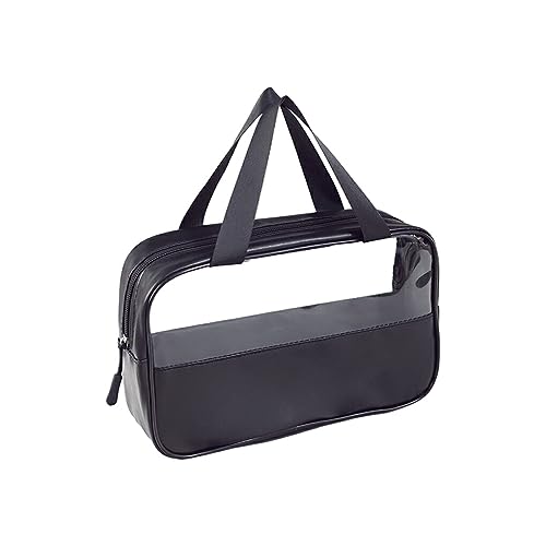 AUklOPVZZ Tragbare Aufbewahrungstasche – vielseitiger wasserdichter Organizer, transparente Make up Taschen, PU Kosmetik Aufbewahrungstaschen, Schwarz, mittlere Größe von AUklOPVZZ