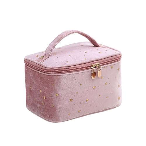 AUklOPVZZ wasserdichte Reise Kosmetiktasche mit Mehreren Fächern, Plüsch Kosmetiktasche, Kosmetiktasche für Damen, Samt Make up Tasche, Rosa von AUklOPVZZ