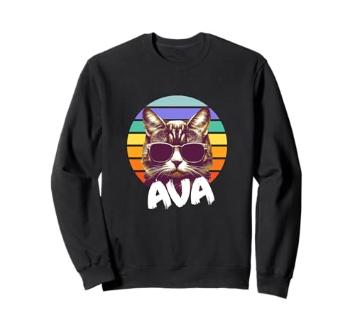 AVA - Schöner Mädchen Name mit lustiger Katze Sweatshirt von AVA Tochter Enkel Geburtstag Geschenkideen