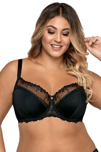 AVA Damen Bügel BH Dessous Stickerei Halbgepolstert Schleife Träger 1030, Schwarz,100C von AVA