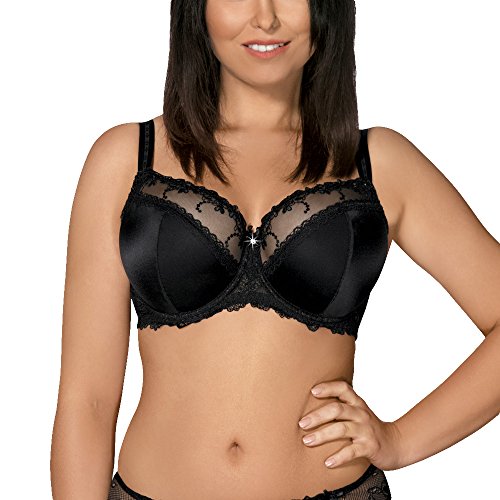 AVA Damen Bügel BH Dessous Stickerei Halbgepolstert Schleife Träger 1030, Schwarz,75C von AVA