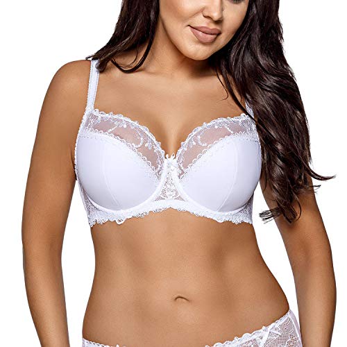 AVA 1030 Bügel BH Damen Dessous Stickerei Spitze Geblümt Regulierbar Setteil Top Qualität EU, weiß,70D von AVA