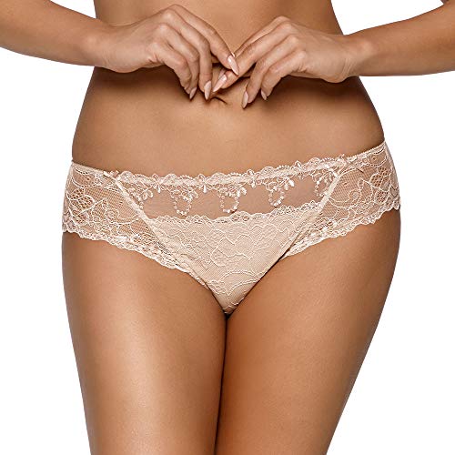 AVA 1030 Slips Damen Dessous Spitze Geblümt Normaler Bund Setteil EU, Beige,L von AVA