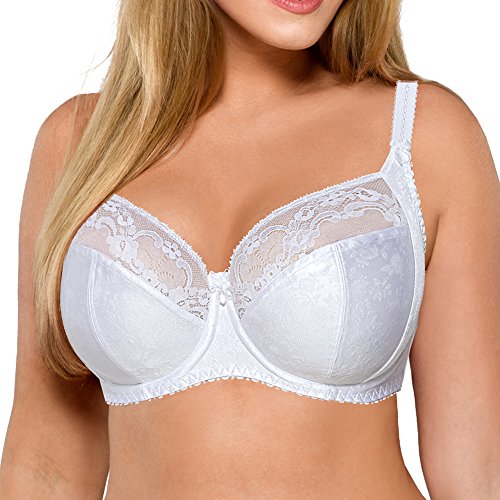 AVA 1130 Soft BH Damen Dessous Gemustert Spitze regulierbar Seitenstäbchen, Größe 65F, Weiß von AVA