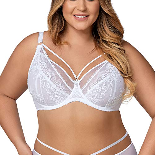 AVA Damen Soft BH Spitze Netz Schalen Streifen Unterwäsche1824 Venus, Weiß,80F von AVA