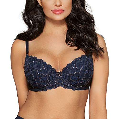 AVA Dame Push-Up BH Geblümt Träger Schleife Spitze Netz Einlagen 1990 Casabella, Dunkelblau,70F von AVA