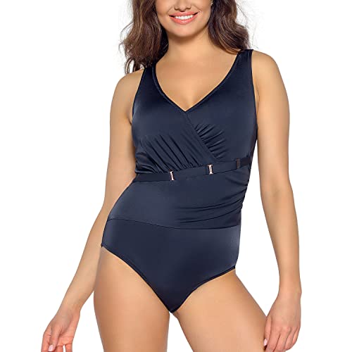 AVA Damen Badeanzug Bademode Klassisch Strandmode Musterlos SKJ-48, Schwarz,80H von AVA