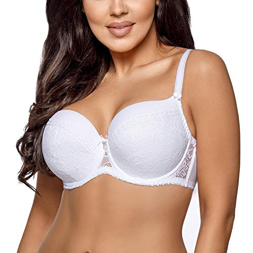 AVA Damen Bügel BH Dessous Spitze Große Brüste Spitze Leicht Gepolstert 1397, Weiß,80G von AVA