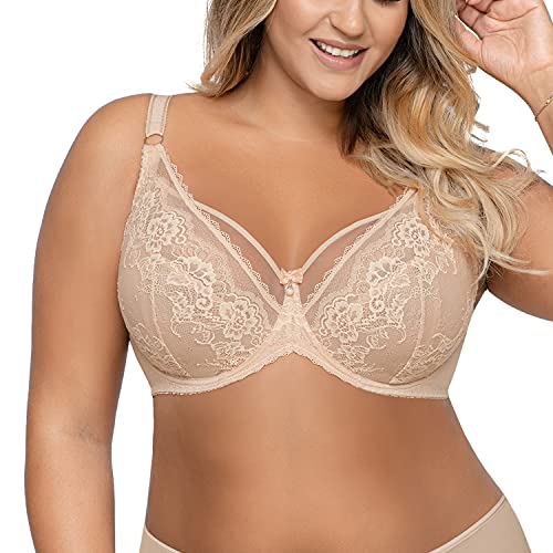 AVA Damen Soft BH Spitze Netz Schalen Streifen Unterwäsche1824 Venus, Beige,100D von AVA