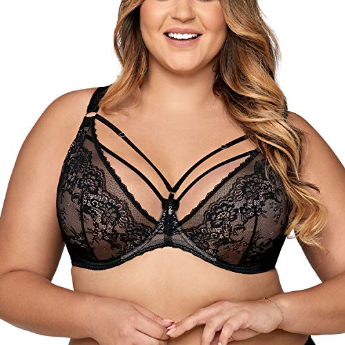 AVA Damen Soft BH Spitze Netz Schalen Streifen Unterwäsche1824 Venus, Schwarz,85G von AVA