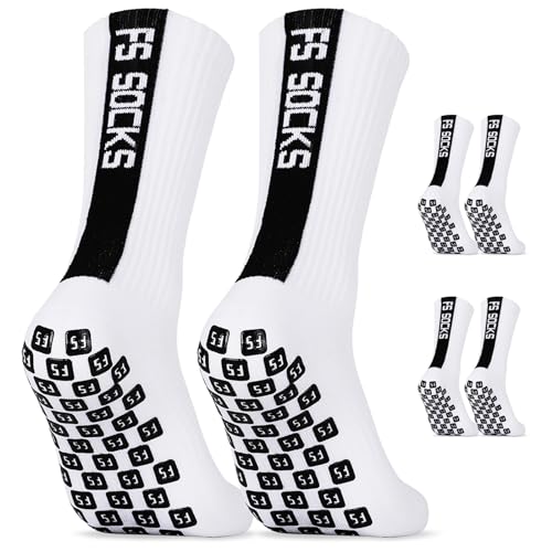 AVABEST Fussball Socken 2 Paar Fußballsocken 35-39 für Damen Kinder und Teenager Grip Socken Fussball Fussballsocken Rutschfeste Sportsocken für Fussball Basketball Laufen, Weiß von AVABEST