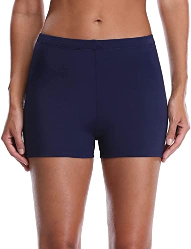 AVACOO Badeshorts Badehose Damen High Waist Bikinihose Schwimmhose Sport Bikini Shorts UV Schutz Bade Hotpants Navy S von AVACOO