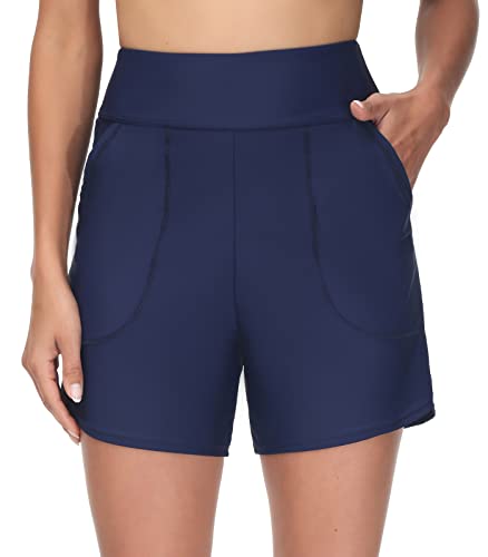 AVACOO Damen Badehose High Waist Badeshorts mit Tasche Wassersport Schwimmshorts Bauch Weg Sport Bikini Shorts Strandshorts von AVACOO