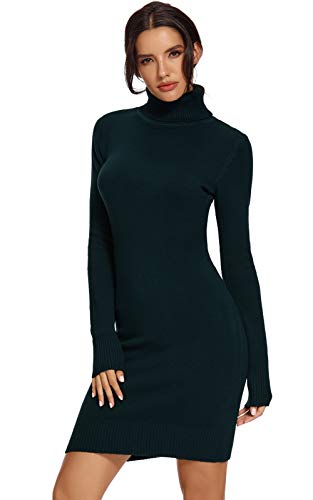 AVACOO Damen Kleider Strick Pulloverkleid Elegant Strickkleid Rollkragen Langarm Midikleid 2025 Schwarz L 40 von AVACOO