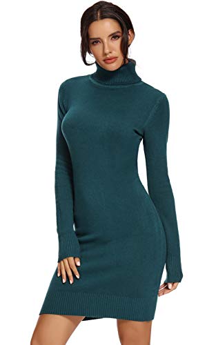 AVACOO Damen Kleider Strick Pulloverkleid Elegant Strickkleid Rollkragen Langarm Midikleid 2025 Türkis XL 42 von AVACOO