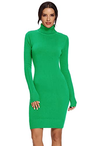 AVACOO Damen Kleider Strick Pulloverkleid Elegant Strickkleid Rollkragen Langarm Tunika Kleid Midikleid Grün M 38 von AVACOO