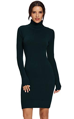 AVACOO Damen Kleider Strick Pulloverkleid Elegant Strickkleid Rollkragen Langarm Tunika Kleid Midikleid Schwarz M 38 von AVACOO