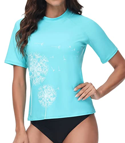 AVACOO Damen Rashguard Bademode Löwenzahn UV Shirts Kurzarm Surf Shirt Schwimmshirt UPF 50+ Aqua L von AVACOO