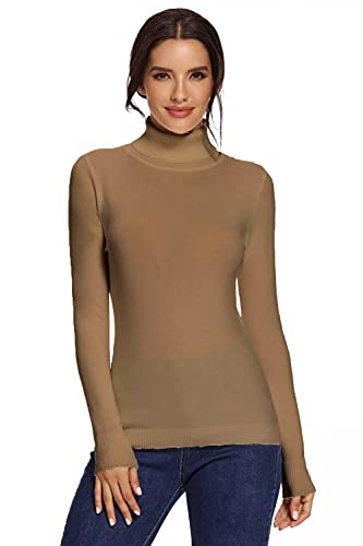 AVACOO Damen Rollkragenpullover Strickpullover Basic Langarmshirt Super Soft Pullover Kamel M 38 von AVACOO