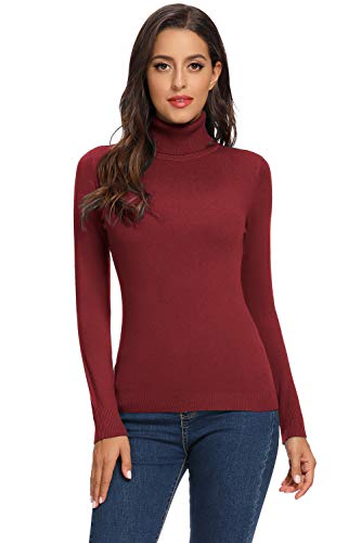 AVACOO Damen Rollkragenpullover Strickpullover Basic Langarmshirt Super Soft Pullover Weinrot M 38 von AVACOO