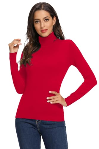 AVACOO Damen Rollkragenpullover Strickpullover Basic Super Soft Pullover 2025 Rot, XL (Gr. 42) von AVACOO