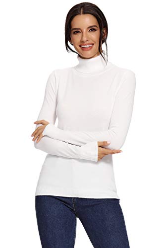 AVACOO Damen Rollkragenpullover Strickpullover Basic Super Soft Pullover 2025 Weiß XL 42 von AVACOO