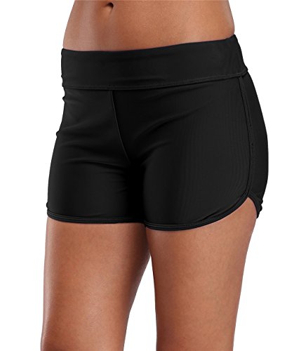 AVACOO Damen Schwimmhose Badeshorts Strandshorts Bauch Weg Sport Bikini Shorts 50 LSF Schwarz L von AVACOO