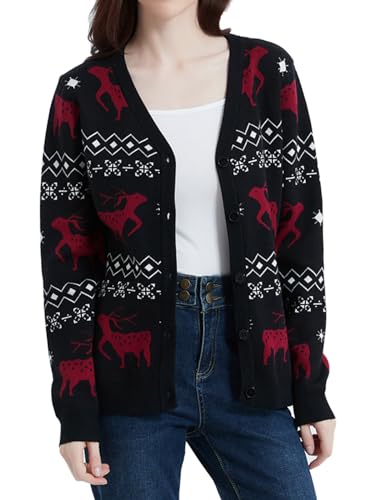 AVACOO Damen Strickjacke Weihnachten Cardigan Rentier Weihnachtspullover Lustig Kuschelig Langarm Feinstrickjacke M von AVACOO