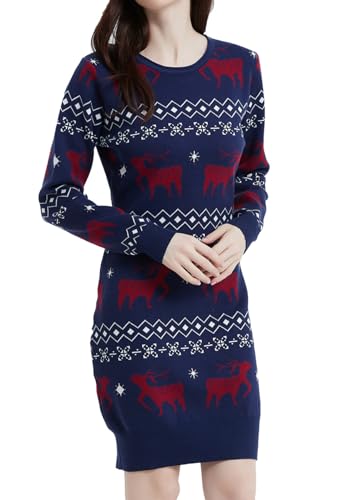 AVACOO Damen Strickleid Weihnachten Pulloverkleid Rentier Weihnachtskleider Partykleid Festlich Kleider Longpullover M von AVACOO