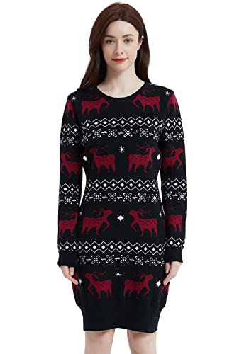 AVACOO Damen Strickleid Weihnachten Pulloverkleid Rentier Weihnachtskleider Partykleid Festlich Kleider Longpullover M von AVACOO