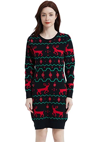 AVACOO Damen Strickleid Weihnachten Pulloverkleid Rentier Weihnachtskleider Partykleid Festlich Kleider Longpullover M von AVACOO