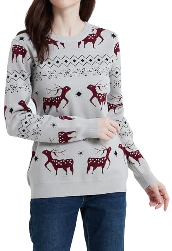 AVACOO Damen Strickpullover Weihnachten Pullover Rentier Weihnachtspullover Lustig Sweatshirt Kuschelig Langarm Shirt L von AVACOO