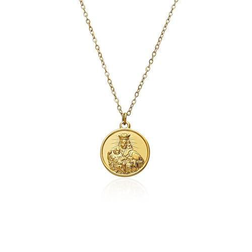 AVANCY Halskette Jungfrau von Carmen zur Kommunion, Stahl 316 L, vergoldet 18 Karat, lange Kette verstellbar von 40 bis 45 cm, Kette und Medaille Jungfrau Maria. AVANCY Halskette Jungfrau von Carmen zur Kommunion, Stahl 316 L, vergoldet 18 Karat, lange Kette verstellbar von 40 bis 45 cm, Kette und Medaille Jungfrau Maria. von AVANCY