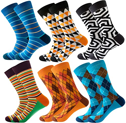 AVASAGS (6 PAAR BUNTE SOCKEN für HERREN BAUMWOLLE, Bunte HERRENSOCKEN BUSINESS SOCKEN, RINGELSOCKEN Beiläufig Gemusterte Socken Crew Socken (H-6 Paar) von AVASAGS