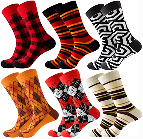 AVASAGS (6 PAAR BUNTE SOCKEN für HERREN BAUMWOLLE, Bunte HERRENSOCKEN BUSINESS SOCKEN, RINGELSOCKEN Beiläufig Gemusterte Socken Crew Socken (I-6 Paar) von AVASAGS