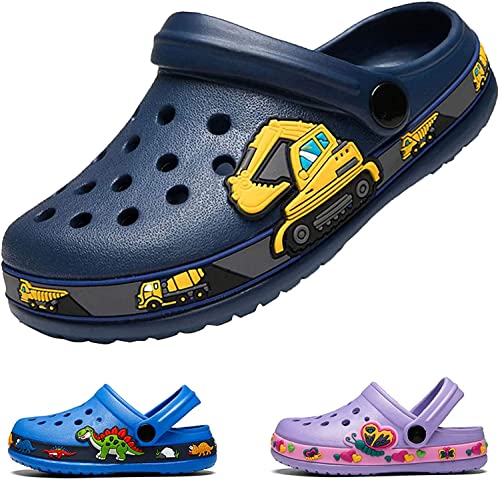 AVASAGS Unisex Kinder Clogs Pantoletten Mädchen Atmungsaktiv Hausschuhe Sandalen Jungen Badeschuhe Pantoletten rutschfeste Gartenschuhe (Dunkelblau, 24) von AVASAGS