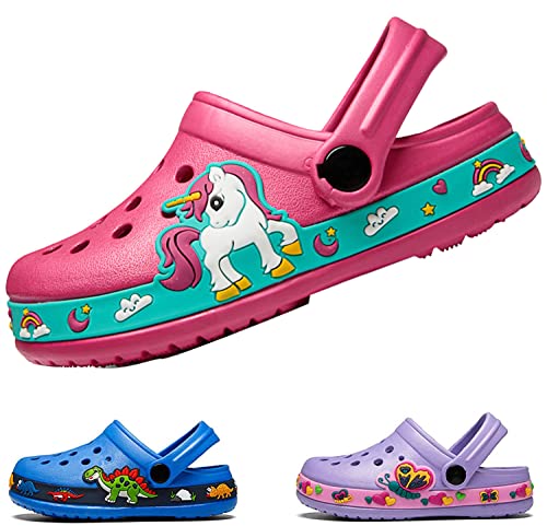 AVASAGS Unisex Kinder Clogs Pantoletten Mädchen Atmungsaktiv Hausschuhe Sandalen Jungen Badeschuhe Pantoletten rutschfeste Gartenschuhe (Pink, 24) von AVASAGS