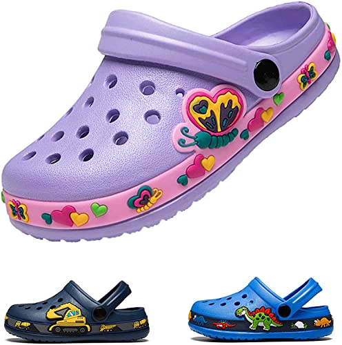 AVASAGS Unisex Kinder Clogs Pantoletten Mädchen Atmungsaktiv Hausschuhe Sandalen Jungen Badeschuhe Pantoletten rutschfeste Gartenschuhe (Violett, 24) von AVASAGS