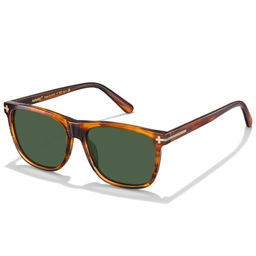 AVAWAY Retro Sonnenbrille Herren Polarisiert Rechteckig Form Acetat Rahmen Modern Trend Metall Klassische UV400 Schutz Brille mit Leder Schutzhülle von AVAWAY