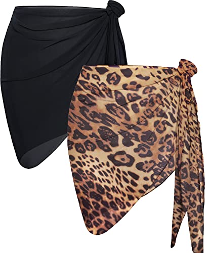 AVAYUU 2 Stück Damen Strand Wrap Sarong Vertuschung Chiffon Badeanzug Kurz Bikini Cover up Wickelröcke Leopard Blätter Kokospalme Sexy Pareos Strandtuch Strandkleid Tücher Sommer von AVAYUU