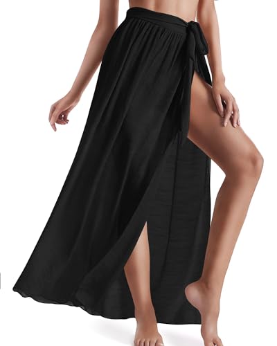 AVAYUU Damen Sarong Pareo Strand Wickelrock Offene Front Strandkleid Sexy Bikini Vertuschen Sommer Badeanzug Cover up Strandtuch Vertuschung Wrap TapisserieWickeltuch mit Schlitz Schwarz von AVAYUU