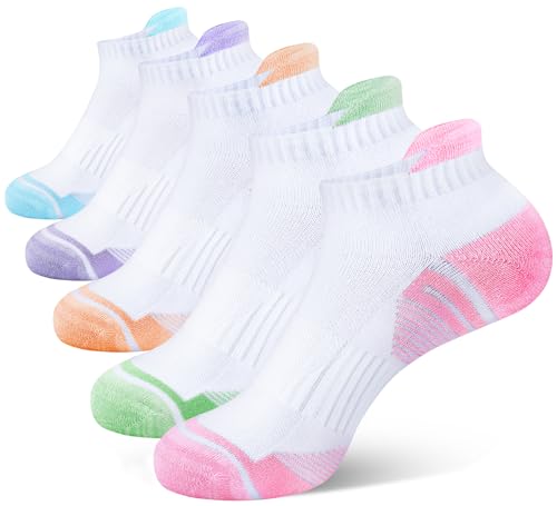 AVAYUU Damen Sneaker Socken Gepolsterte Anti-Blasen Baumwolle Atmungsaktives Sportsocken Kurze Knöchelsocken Laufsocken Mit Fersenlasche 5 Paar 36-41 Weiß von AVAYUU