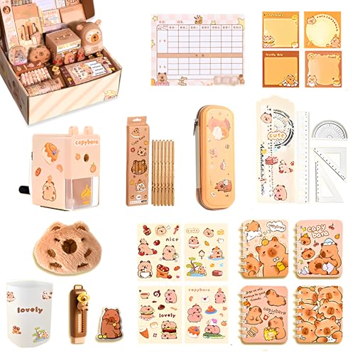 AVCXEC Capybara Schreibwaren Set, Capybara Federmäppchen, Süßes Schreibwaren Geschenkset mit Stiften, Clips, Linealen Aufkleber, Bleistiftspitzer und Mehr, für Büro, Schule, Kinder, Schüler von AVCXEC