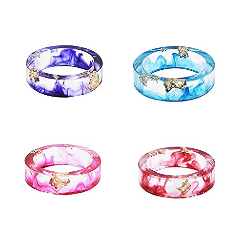 Ailovone 4 Stück Fingerringe Acryl-Ring-Set Harz Niedlichen Kunststoff Trendy Harzringe Acryl Ringe bunten Vintage Fingerring Schmuck Geschenk für Frauen Männer glänzend Finger Schmuck (D, 21mm) von AVE