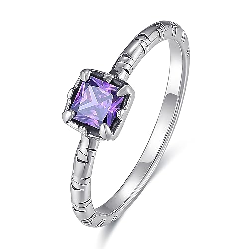 AVECON Silber Ring für Frauen Prinzessschliff Amethyst Stein Verlobungsring Versprechen Ring Elegante 2mm Stapelbar Damenring Größe 52 von AVECON