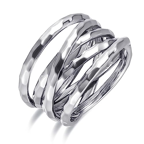 AVECON Rhodinierter Silberring für Frauen in Wickeloptik mit Hammerschlag-Effekt 15mm Breiter Wickelring Ringgröße 57(18.1) AVECON Rhodinierter Silberring für Frauen in Wickeloptik mit Hammerschlag-Effekt 15mm Breiter Wickelring Ringgröße 57(18.1) von AVECON