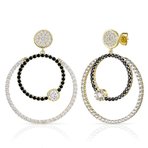 Runde Baumeln Ohrringe für Damen 14K Messing Vergoldet Zirkon Inlay Runde Ohrstecker, Ohrringe Runde Disc Ohrstecker Hypoallergen Kreativste Doppelter Ohrringe Damen von AVECON