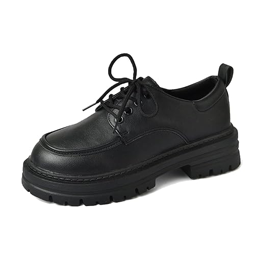 Damen Vintage-Oxford-Schuhe, Plateau-Oxford-Schuhe mit Schnürung, runder Zehenpartie, Lackleder, klassisch, bequem, Business-formale Kleiderschuhe für Mädchen, Damen, Frauen, Schwarz , 39.5 EU von AVEKI